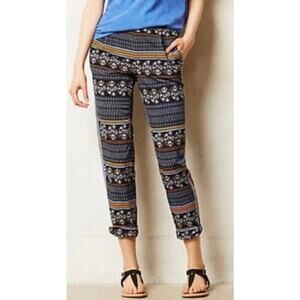 Elevenses Anthropologie Sz 6 Aralia Printed Boho Cropped Roll Cuff Pants Elastic